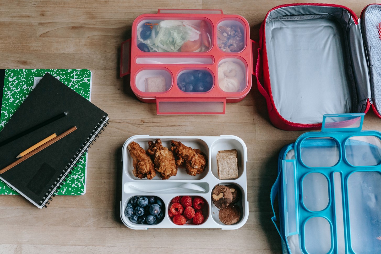 School lunches on table